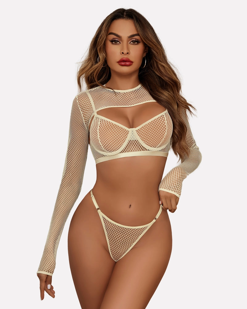 3 Piece Fishnet Lingerie Set