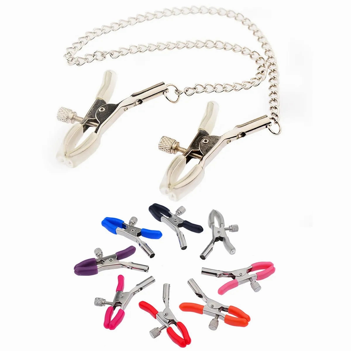 Adjustable Metal Nipple Clamps with Chain Sensual BDSM