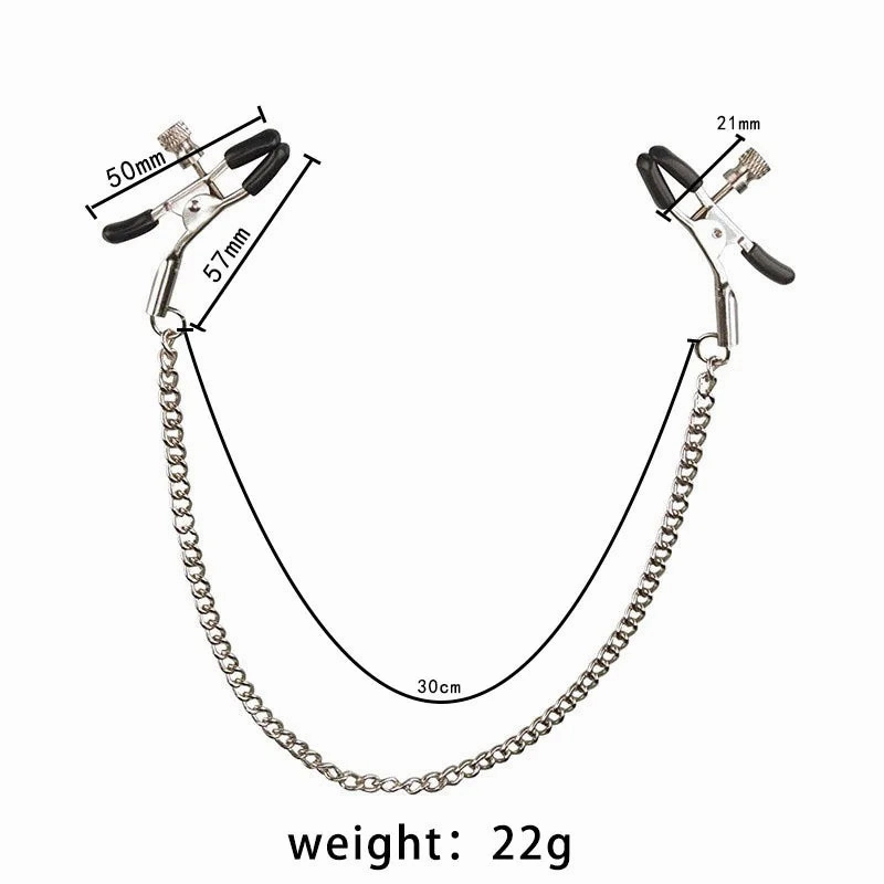 Adjustable Metal Nipple Clamps with Chain Sensual BDSM