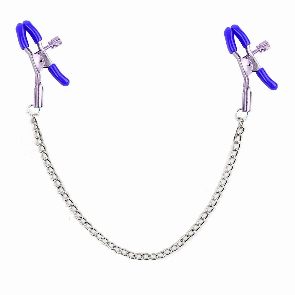 Adjustable Metal Nipple Clamps with Chain Sensual BDSM