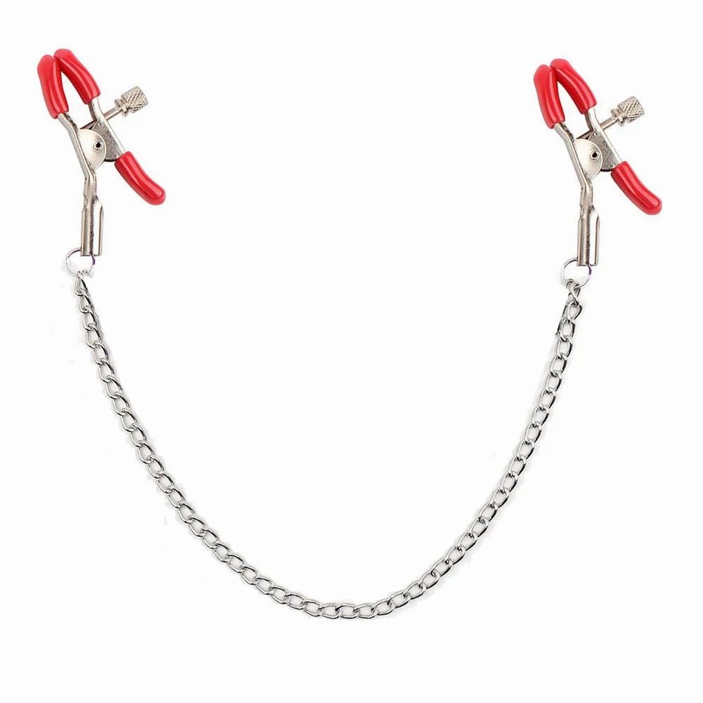 Adjustable Metal Nipple Clamps with Chain Sensual BDSM