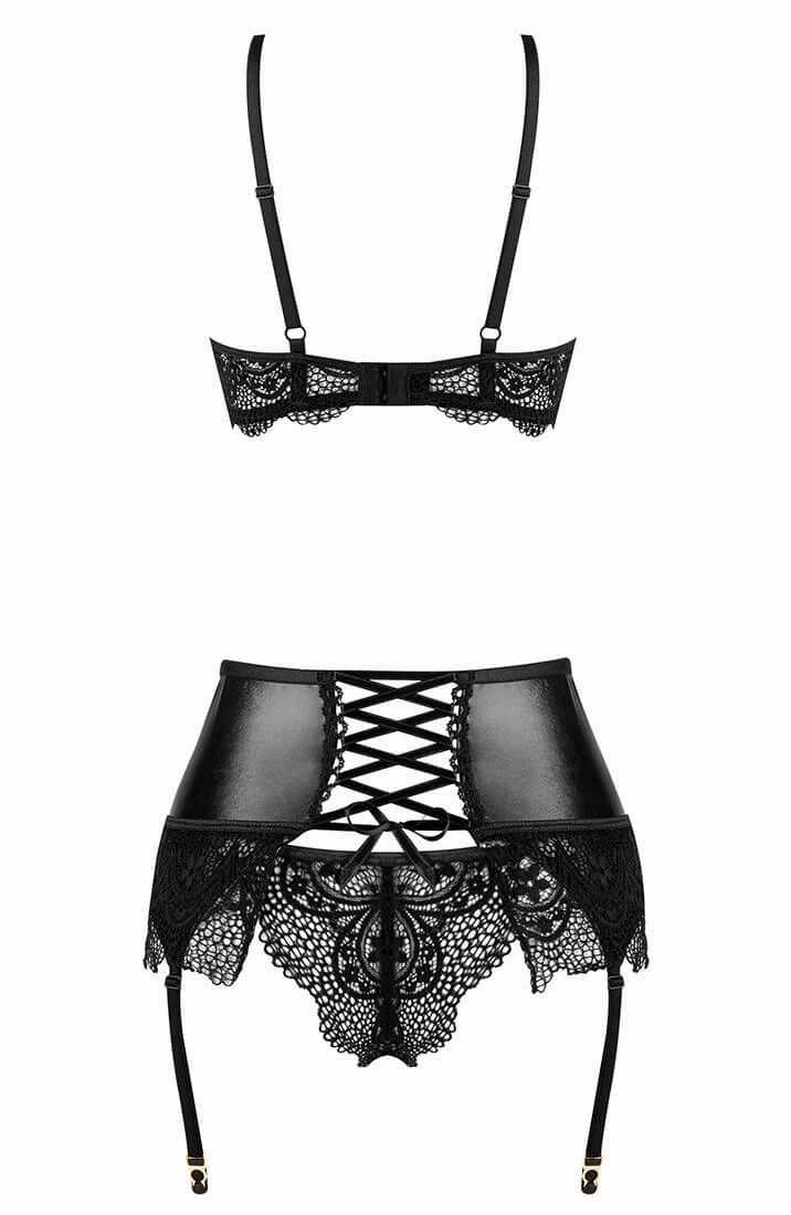 Black 3 pc lingerie set with choker - A Little Tease