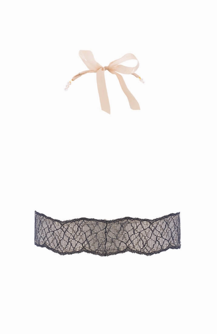 Black bralette with white pearl strand - Sydney Bra