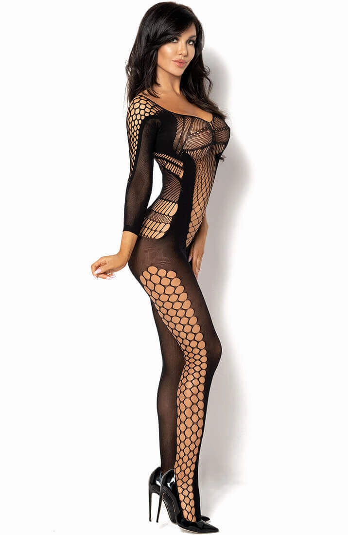 Black cut-out net bodystocking - Lucelia