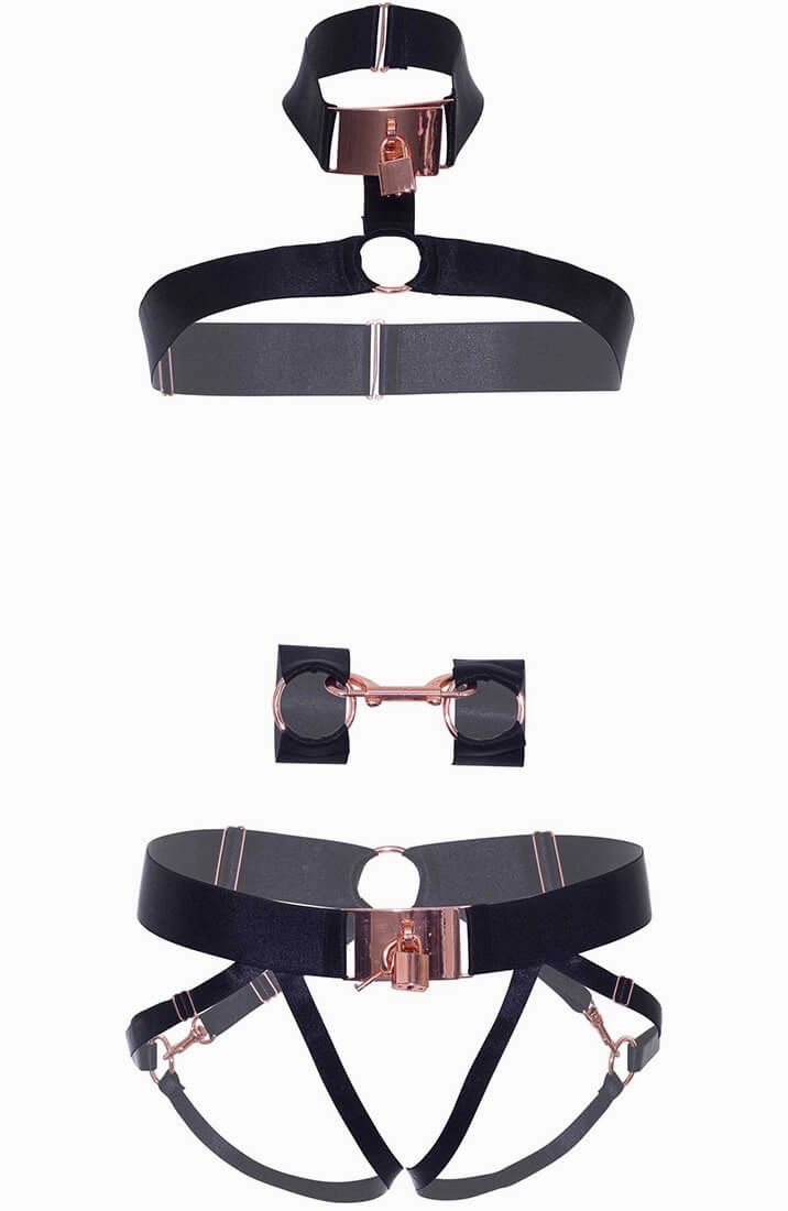 Black harness lingerie with lock - Love Lockdown