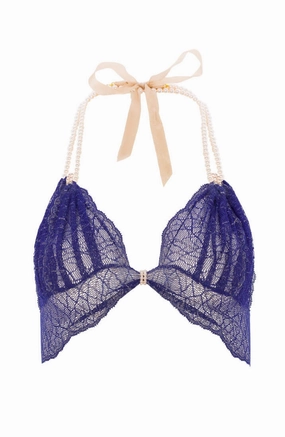 Blue bralette with white pearl strand - Sydney Bra