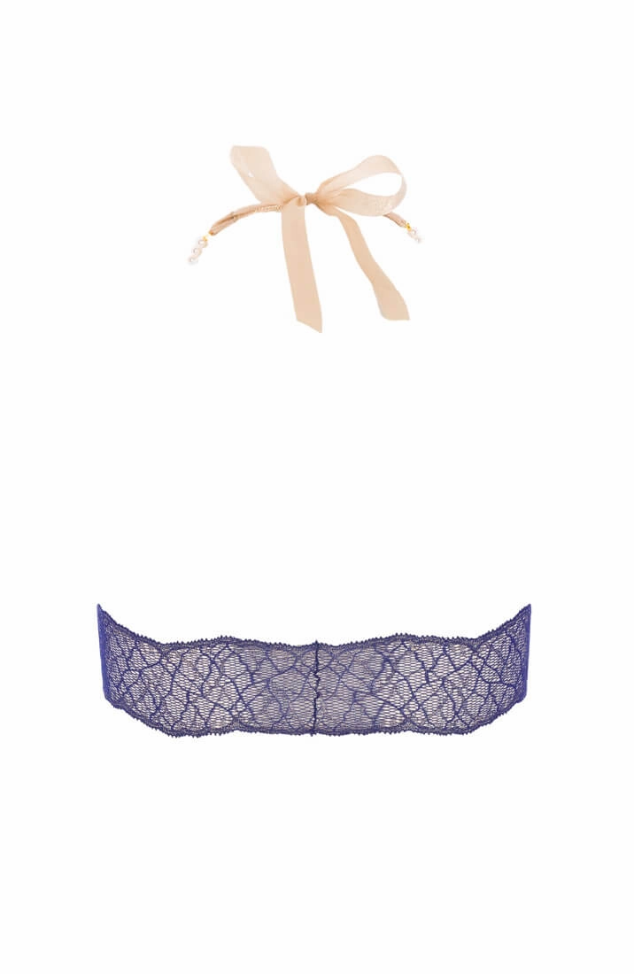 Blue bralette with white pearl strand - Sydney Bra