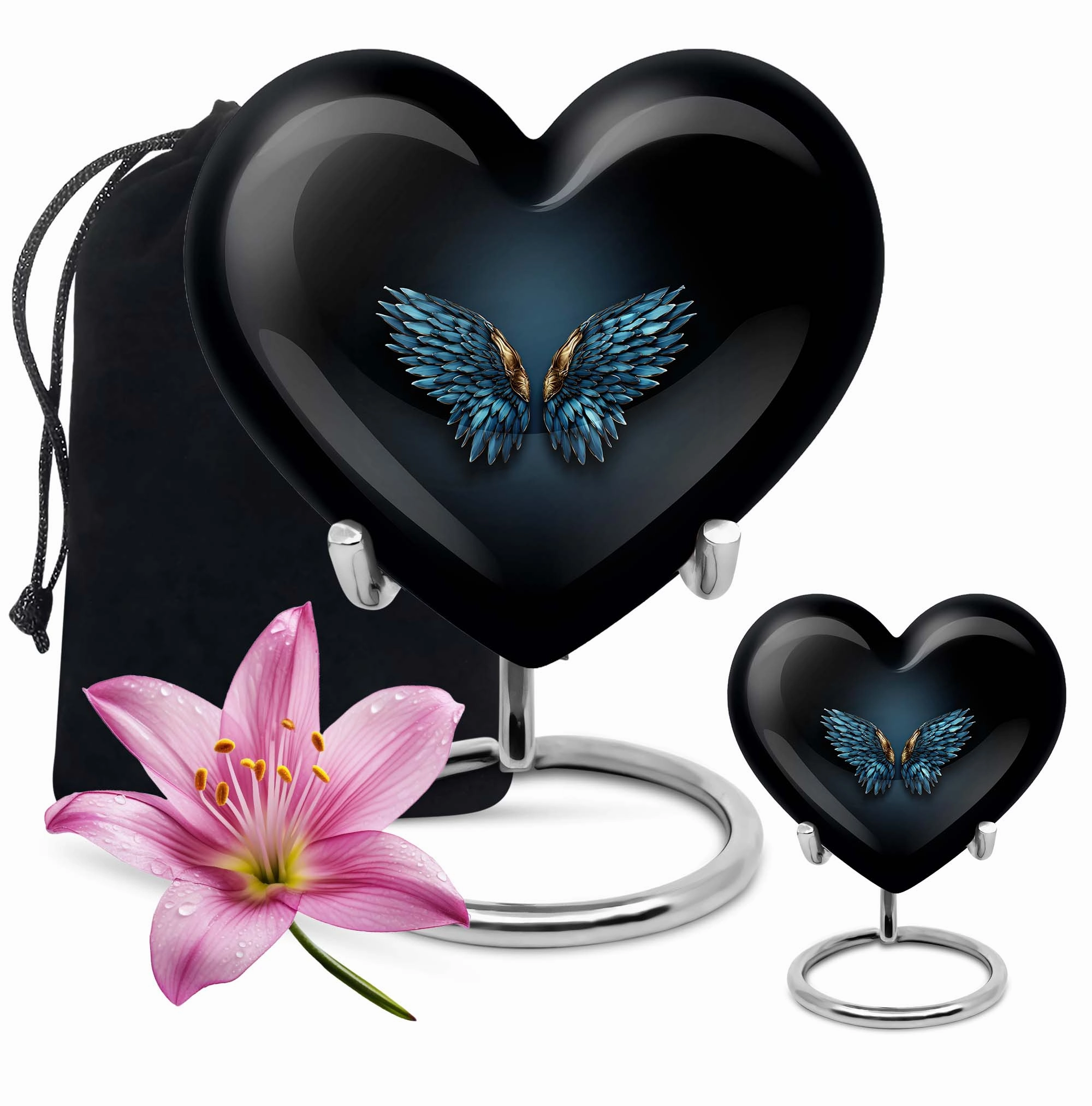 Blue Wings Tribute - Engravable Heart Urn for Cremation Ashes