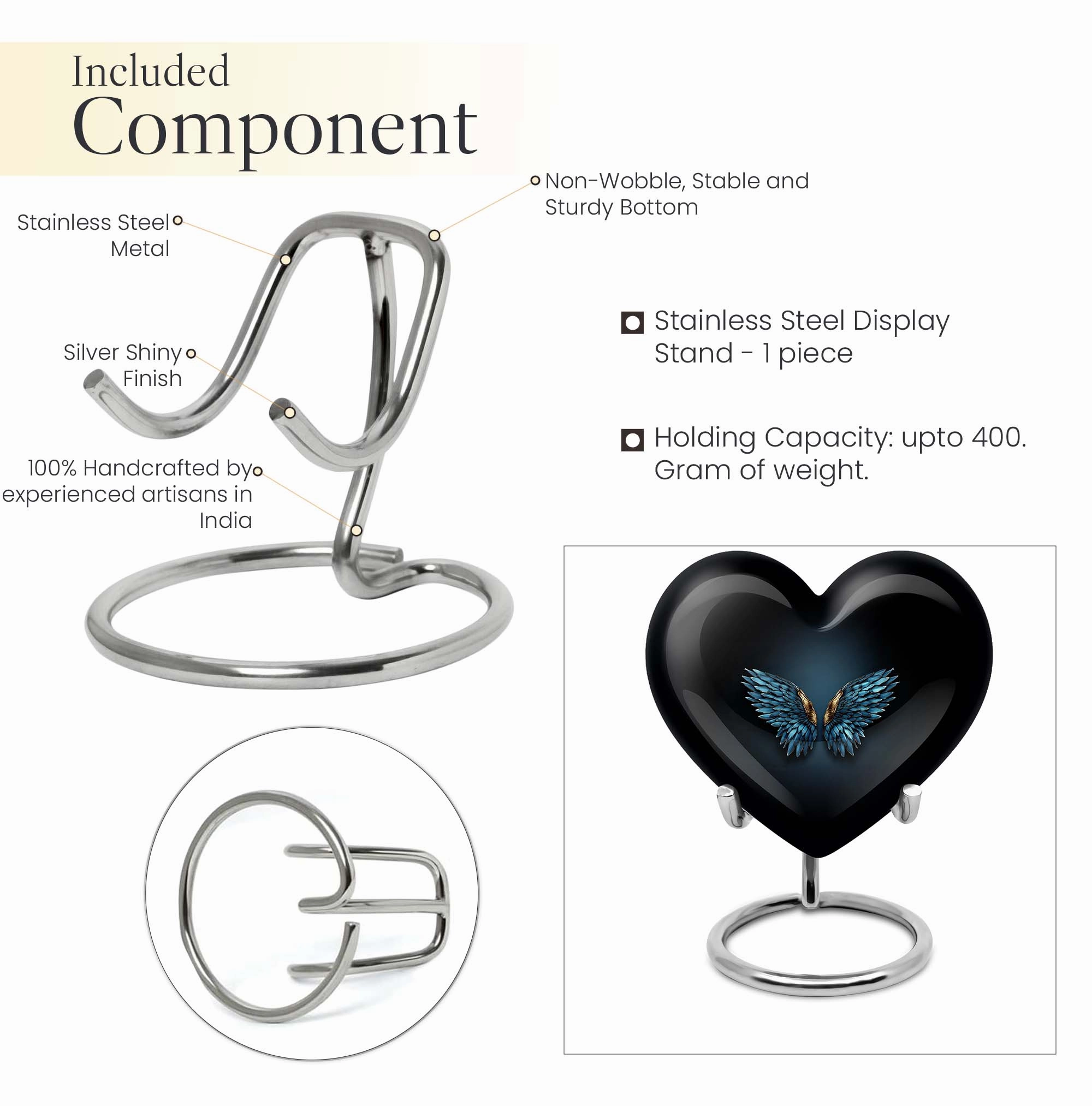 Blue Wings Tribute - Engravable Heart Urn for Cremation Ashes