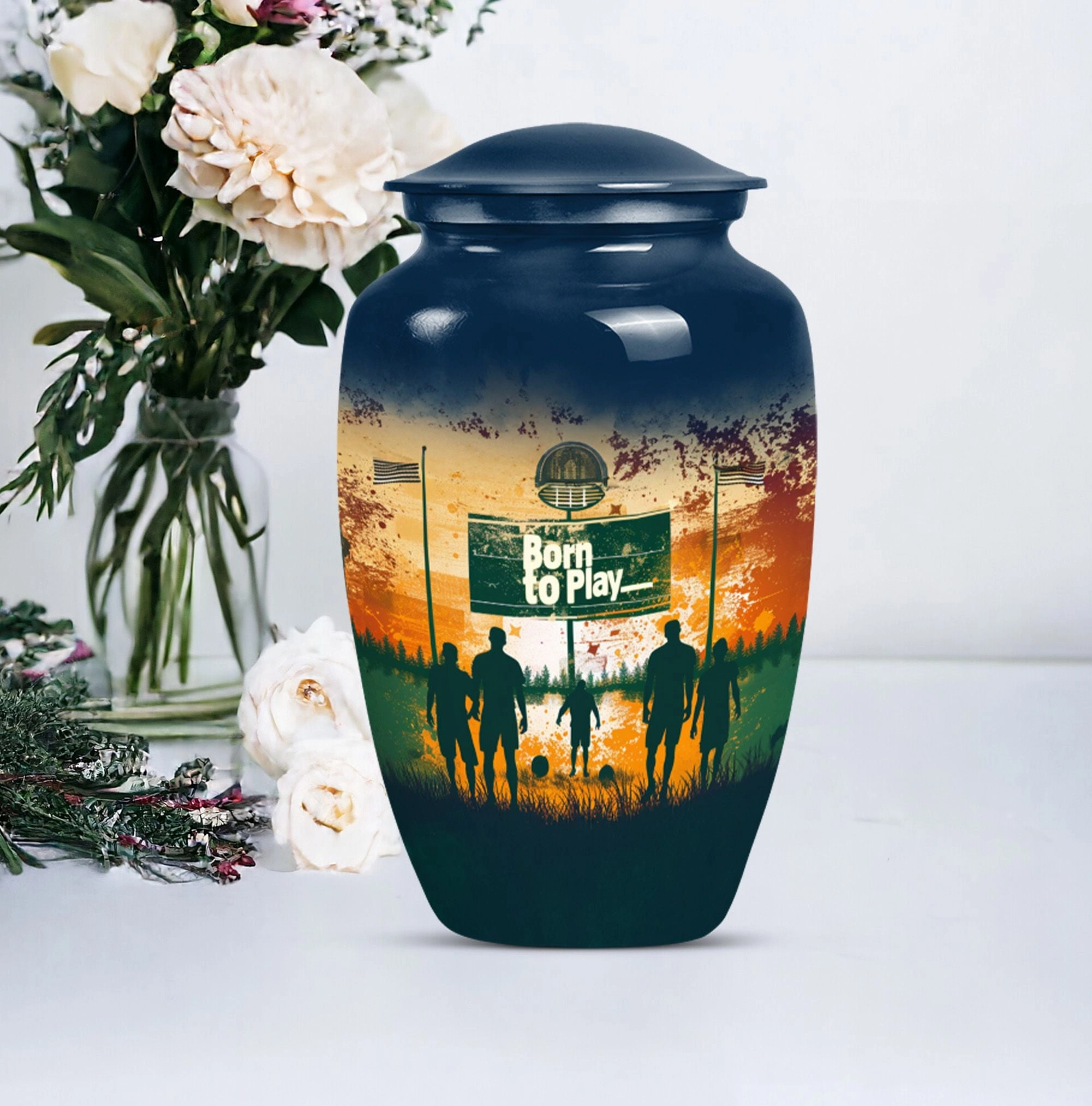 Cremation Tribute: Abstract Designed Footboll Funeral Medium Urn