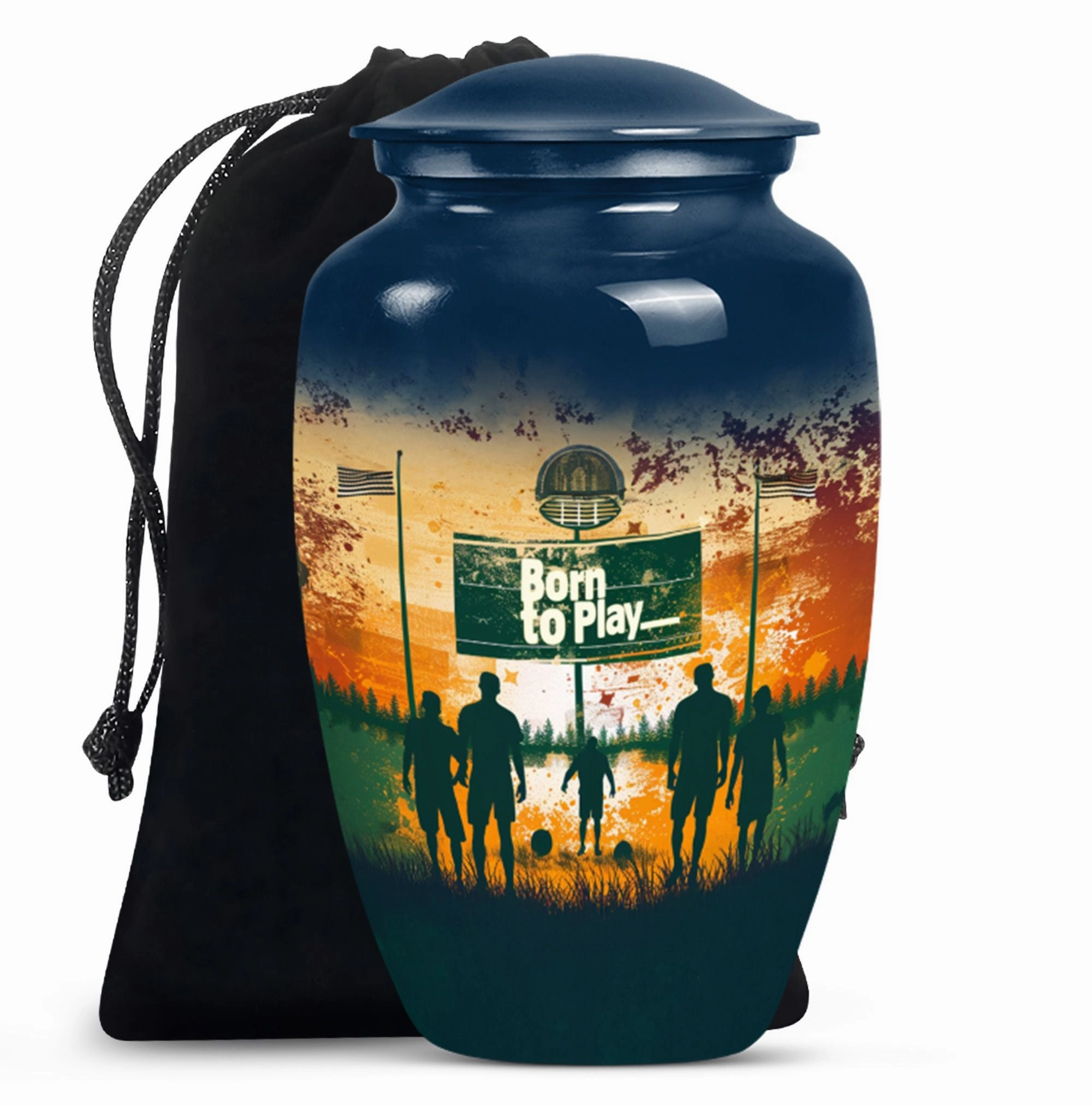 Cremation Tribute: Abstract Designed Footboll Funeral Medium Urn
