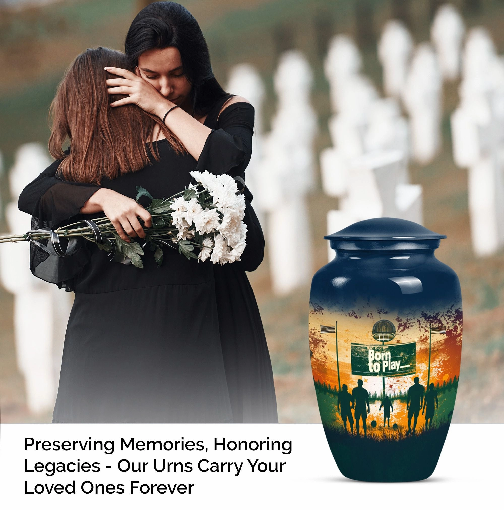 Cremation Tribute: Abstract Designed Footboll Funeral Medium Urn