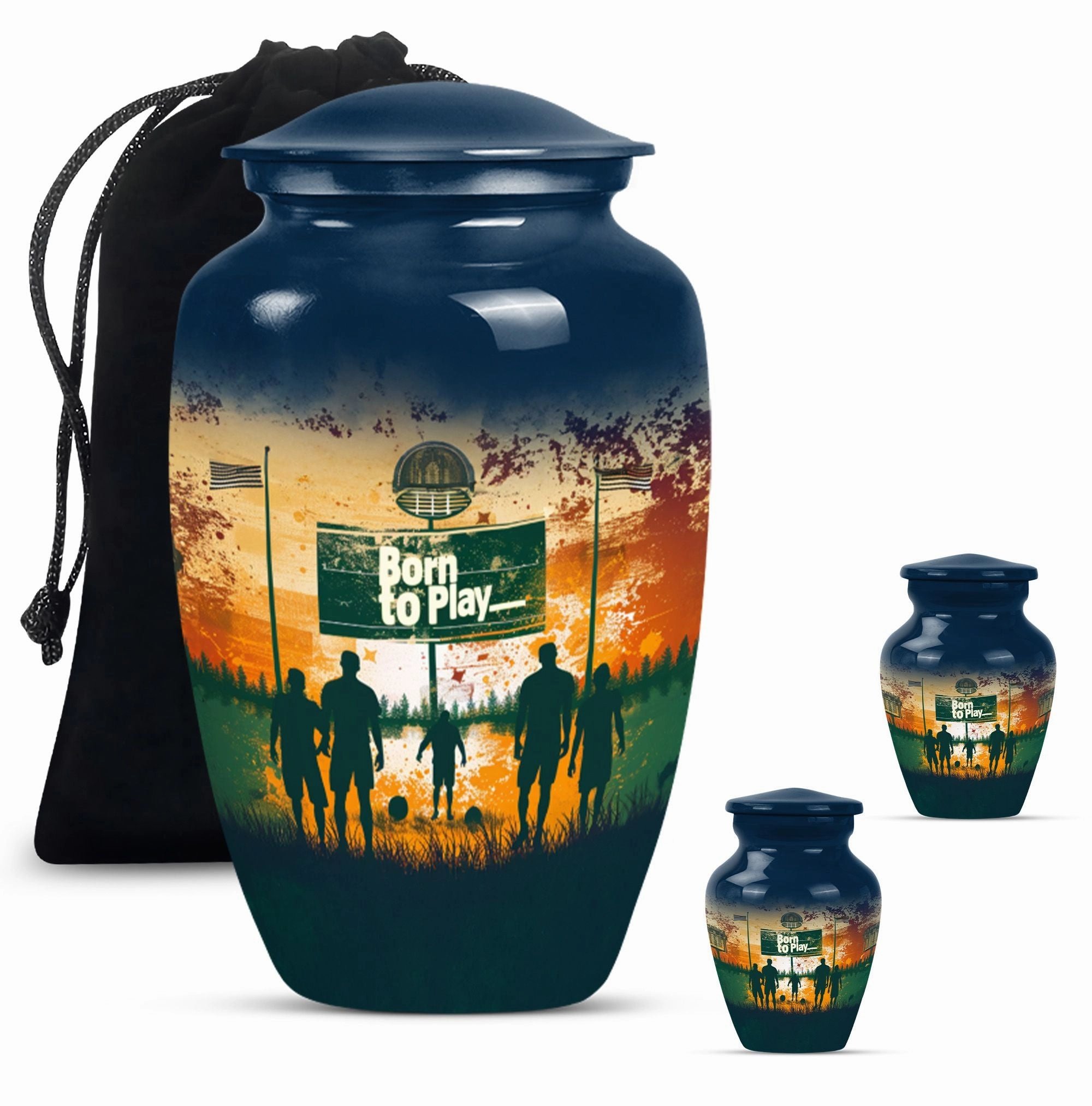 Cremation Tribute: Abstract Designed Footboll Funeral Medium Urn