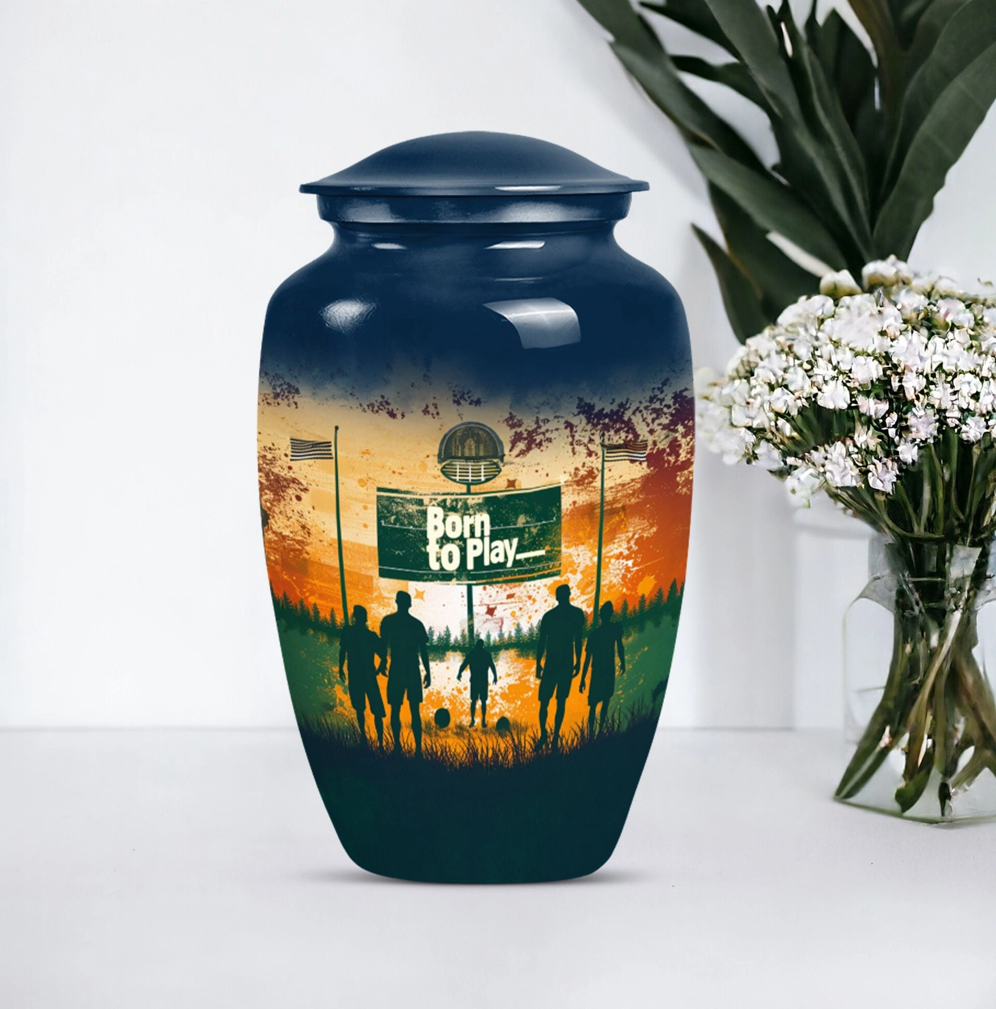 Cremation Tribute: Abstract Designed Footboll Funeral Medium Urn