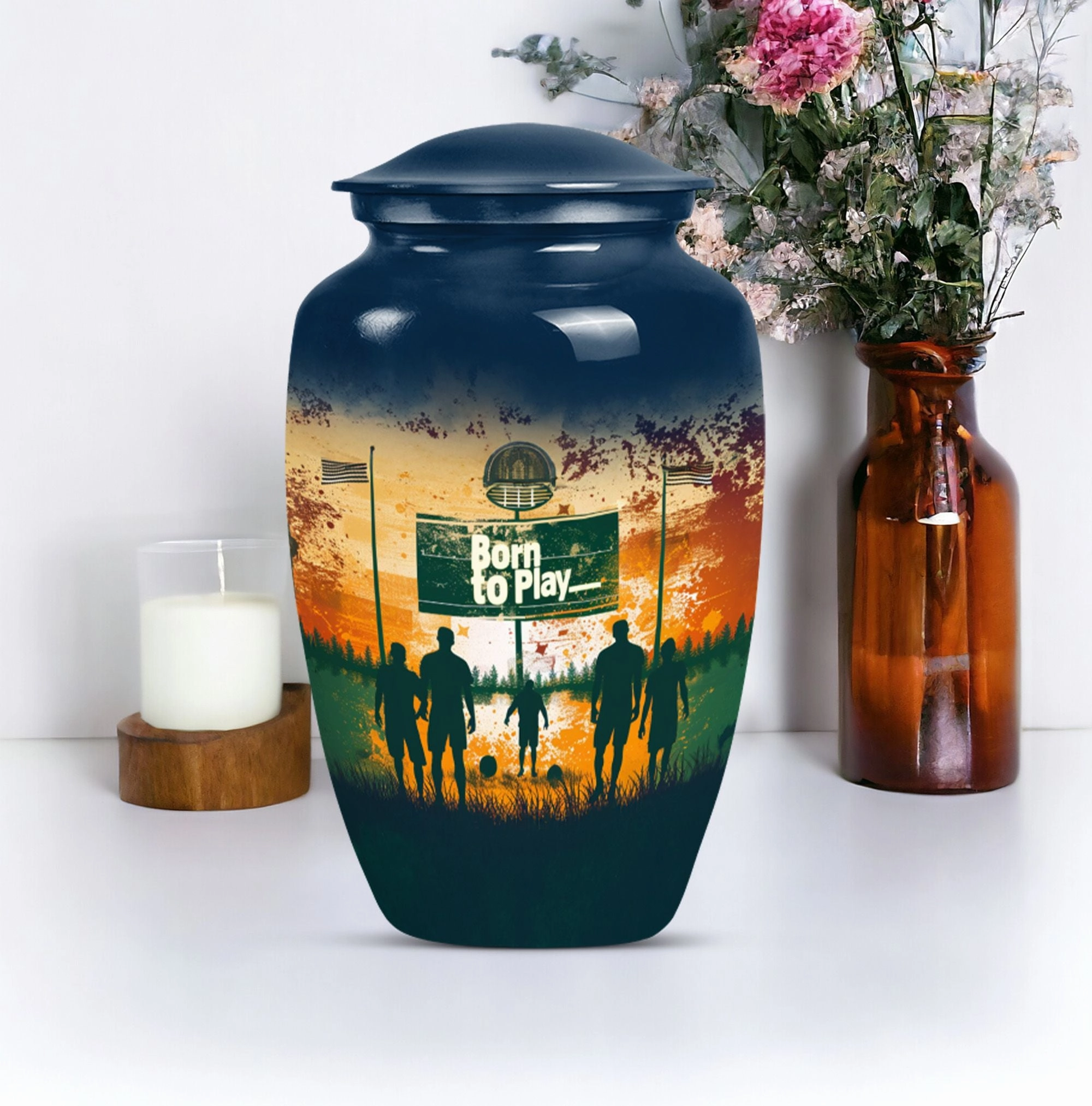 Cremation Tribute: Abstract Designed Footboll Funeral Medium Urn