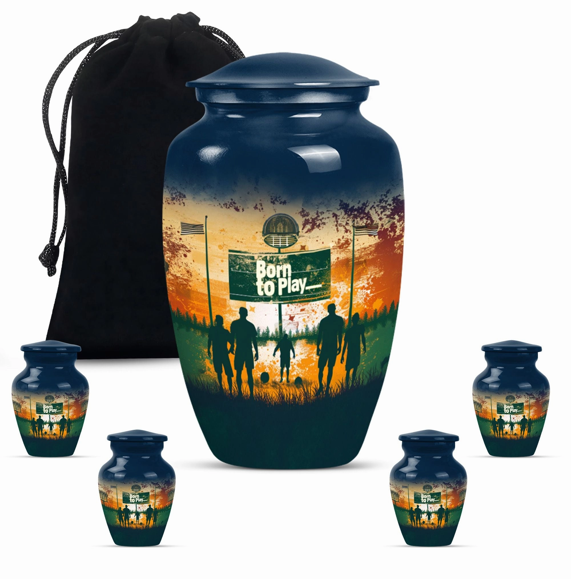 Cremation Tribute: Abstract Designed Footboll Funeral Medium Urn