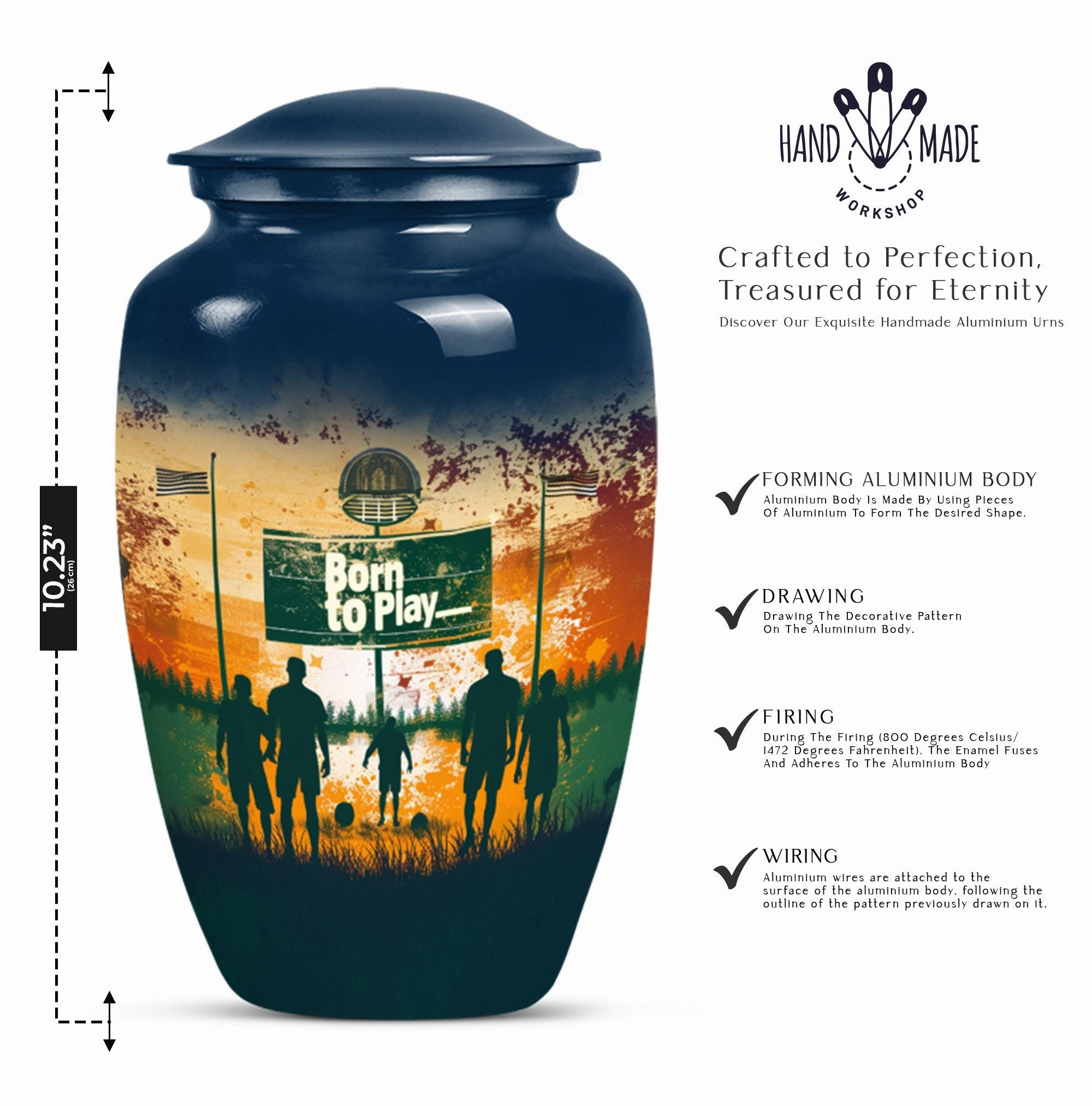 Cremation Tribute: Abstract Designed Footboll Funeral Medium Urn