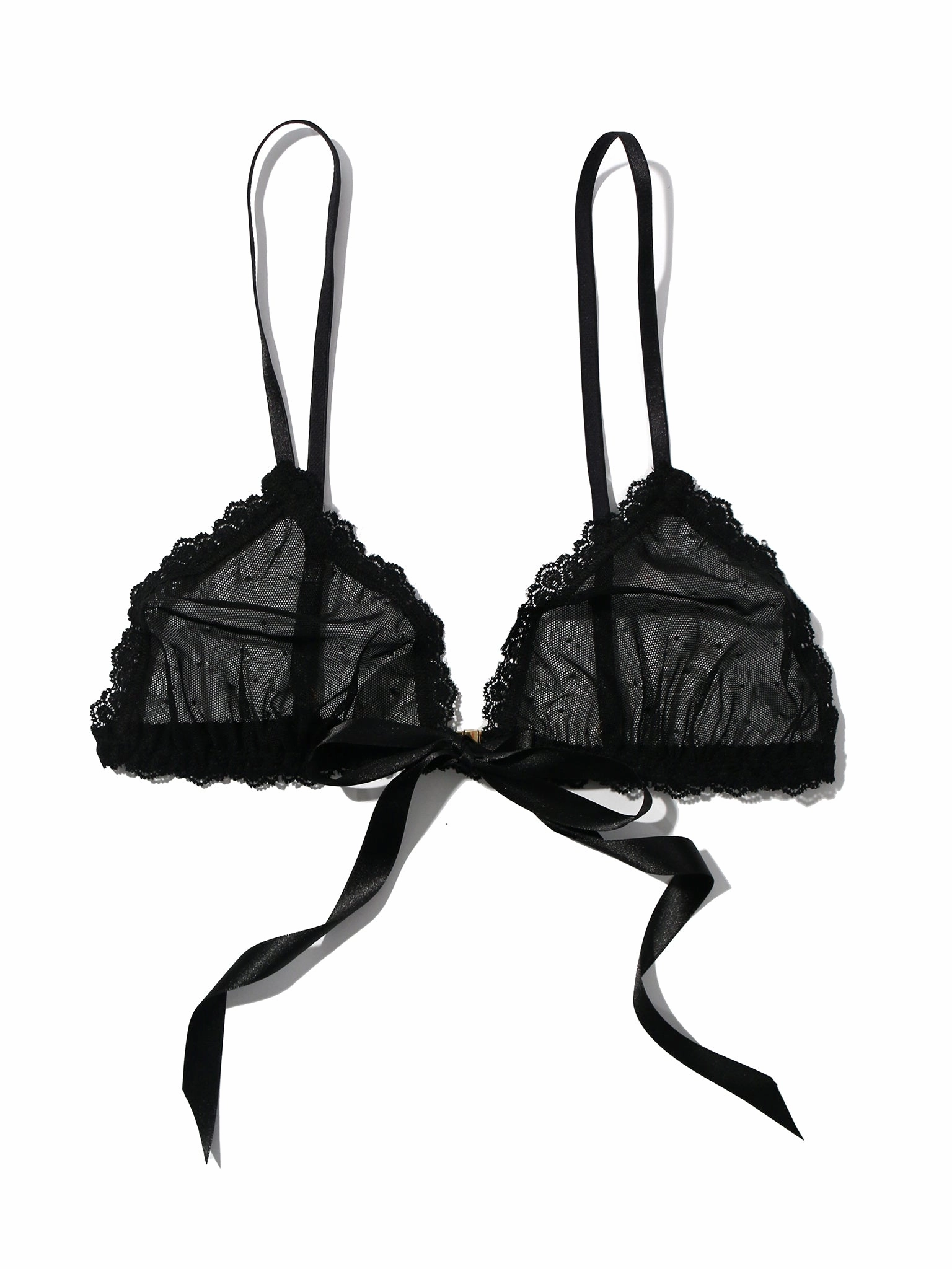 Dotted Tulle Front Tie Bralette Black Sale
