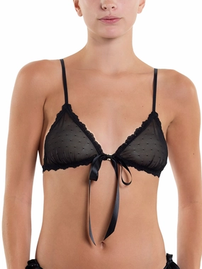 Dotted Tulle Front Tie Bralette Black Sale