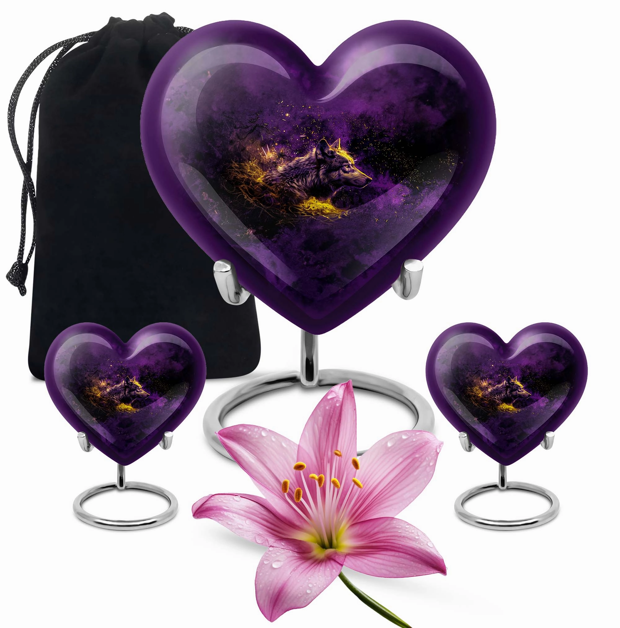 Eternal Embrace Wolf Heart Cremation Tribute Urn - Large Capacity