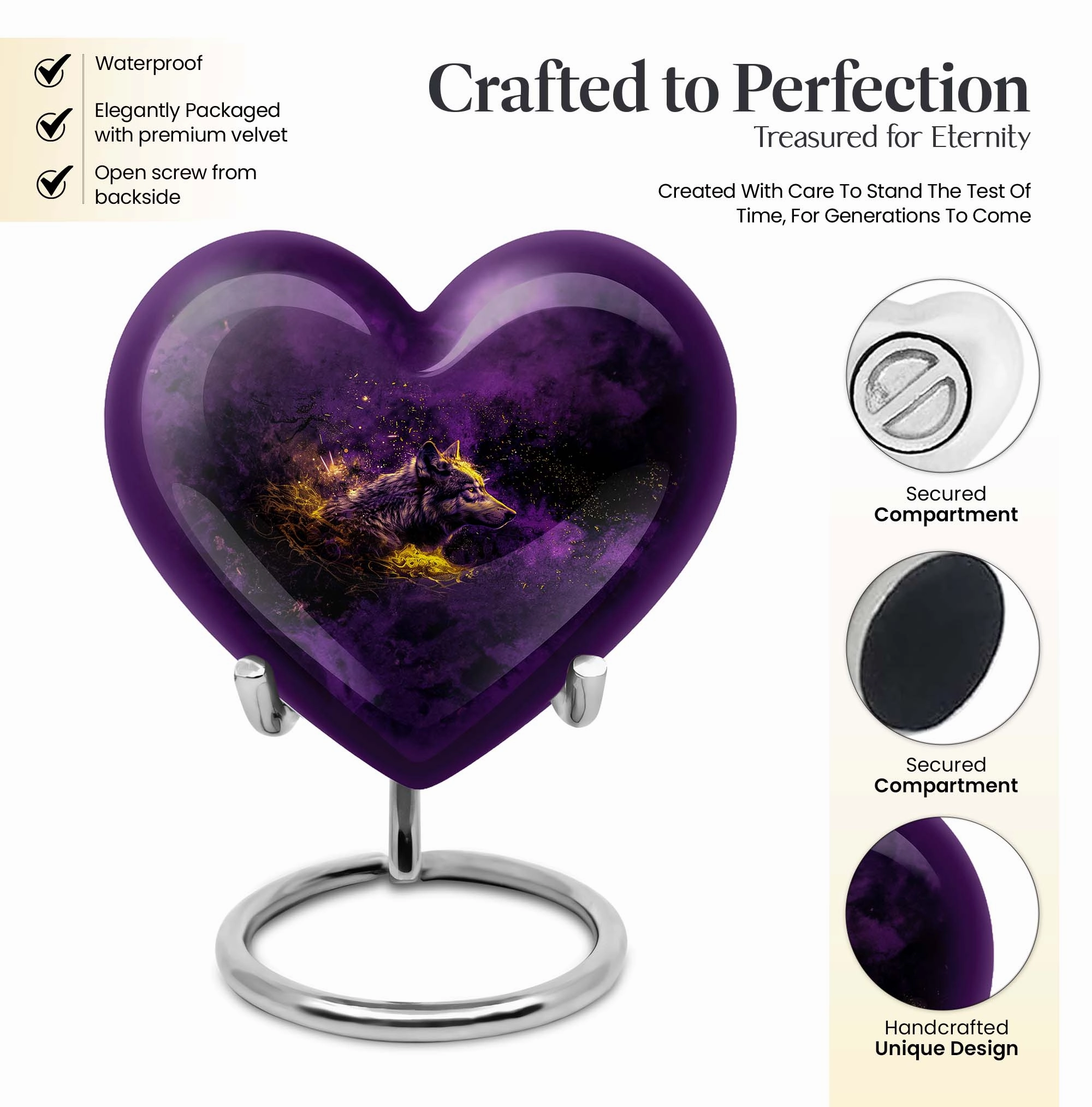 Eternal Embrace Wolf Heart Cremation Tribute Urn - Large Capacity