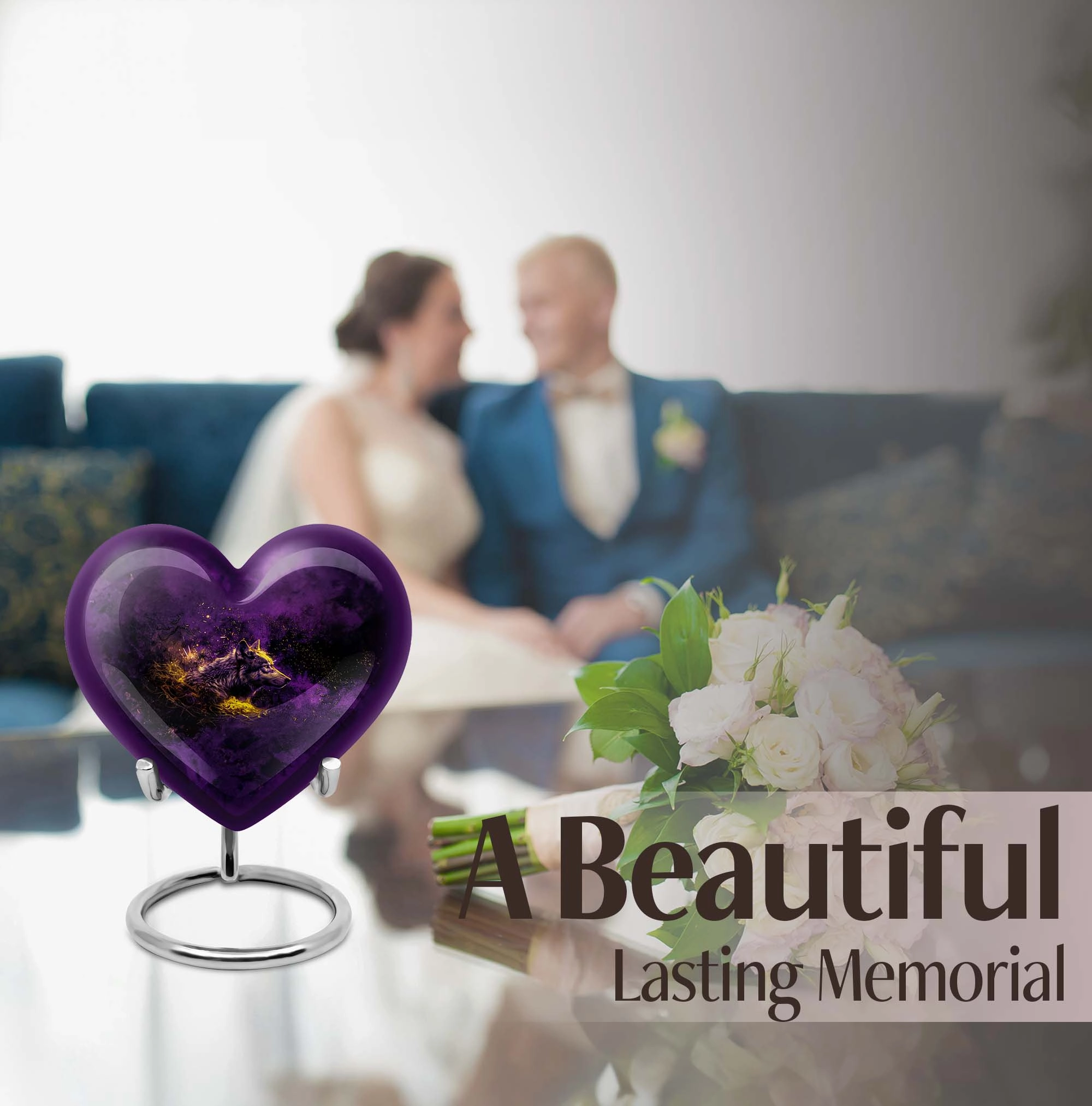 Eternal Embrace Wolf Heart Cremation Tribute Urn - Large Capacity