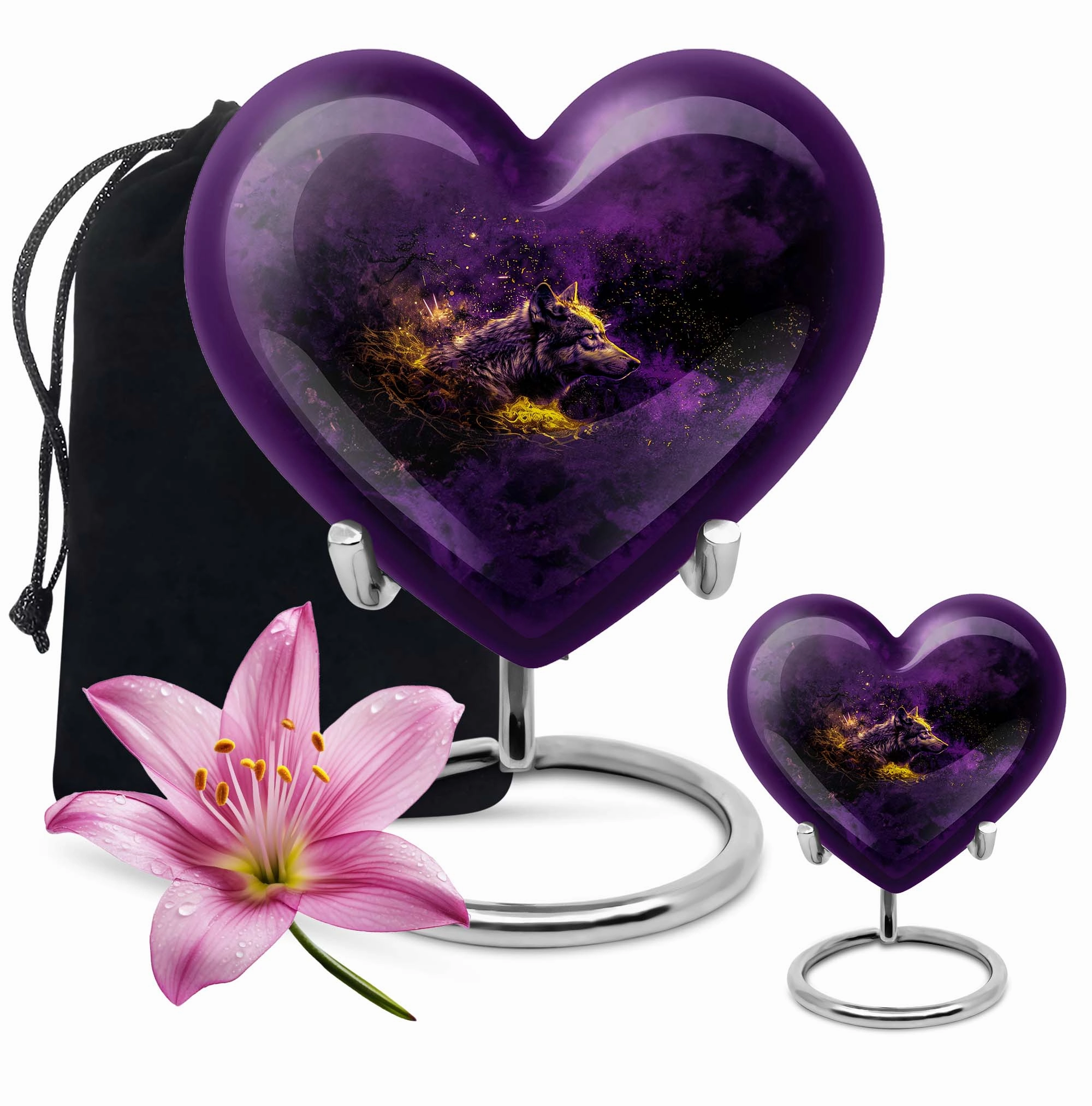 Eternal Embrace Wolf Heart Cremation Tribute Urn - Large Capacity