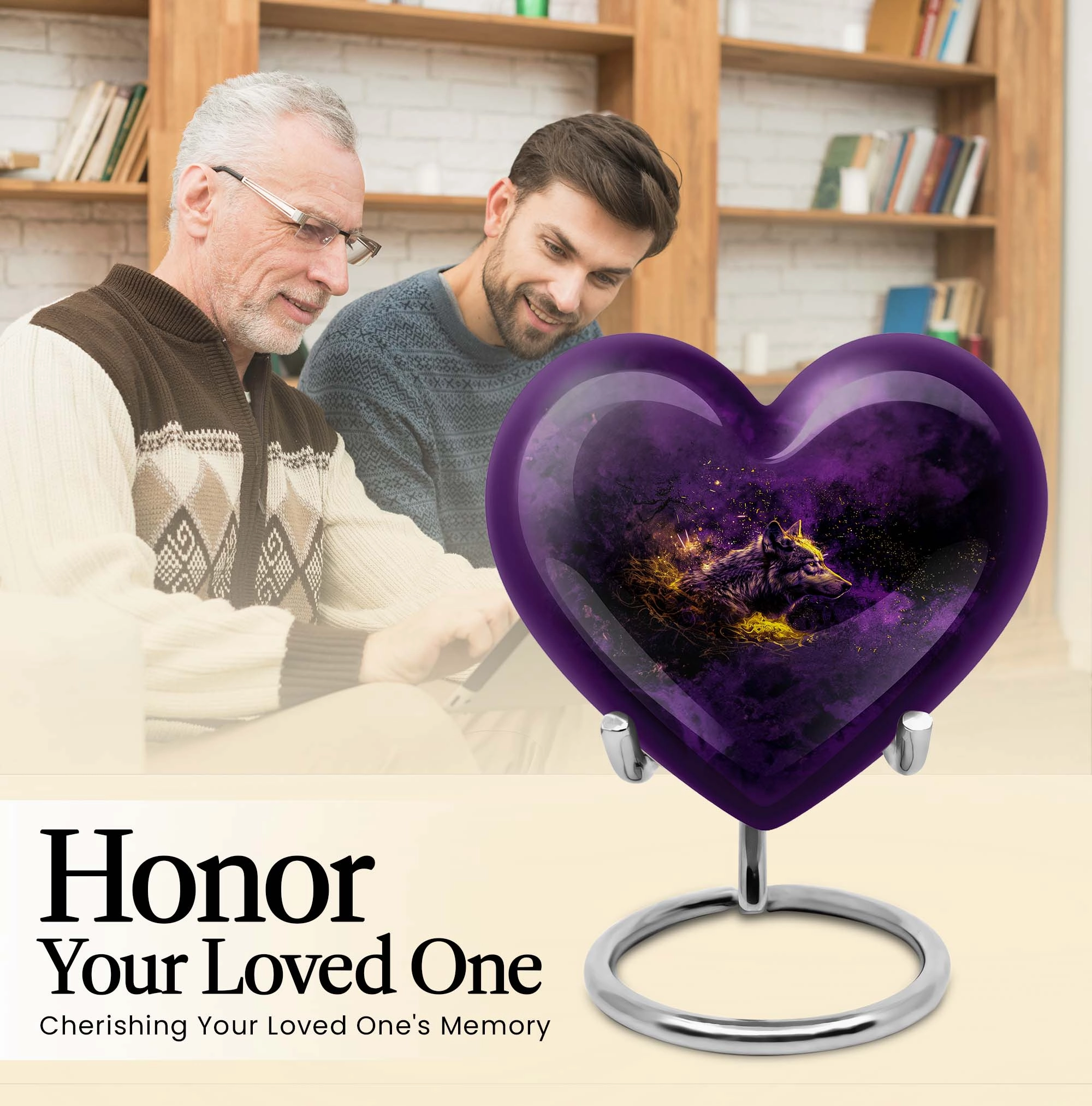 Eternal Embrace Wolf Heart Cremation Tribute Urn - Large Capacity