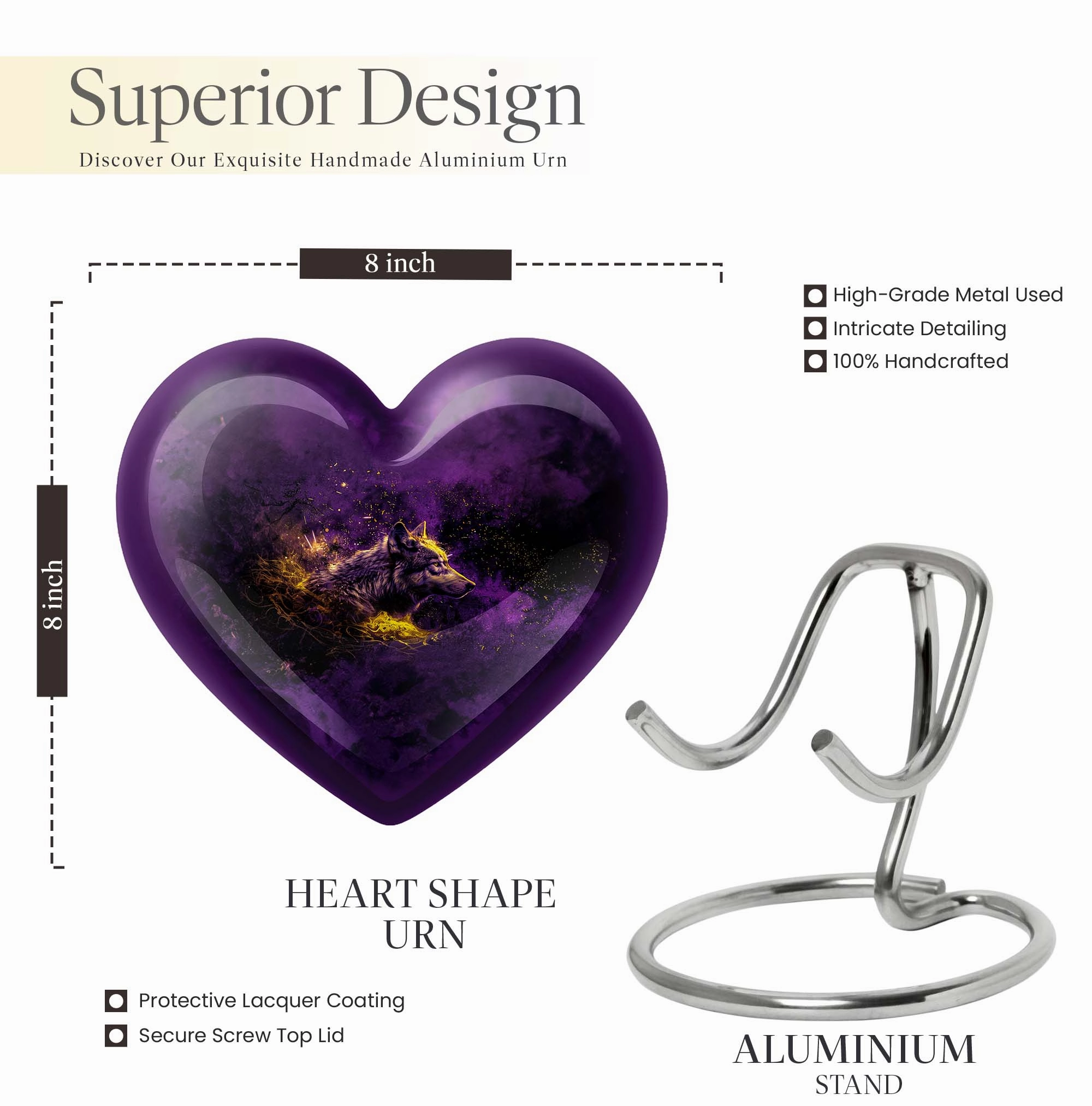 Eternal Embrace Wolf Heart Cremation Tribute Urn - Large Capacity
