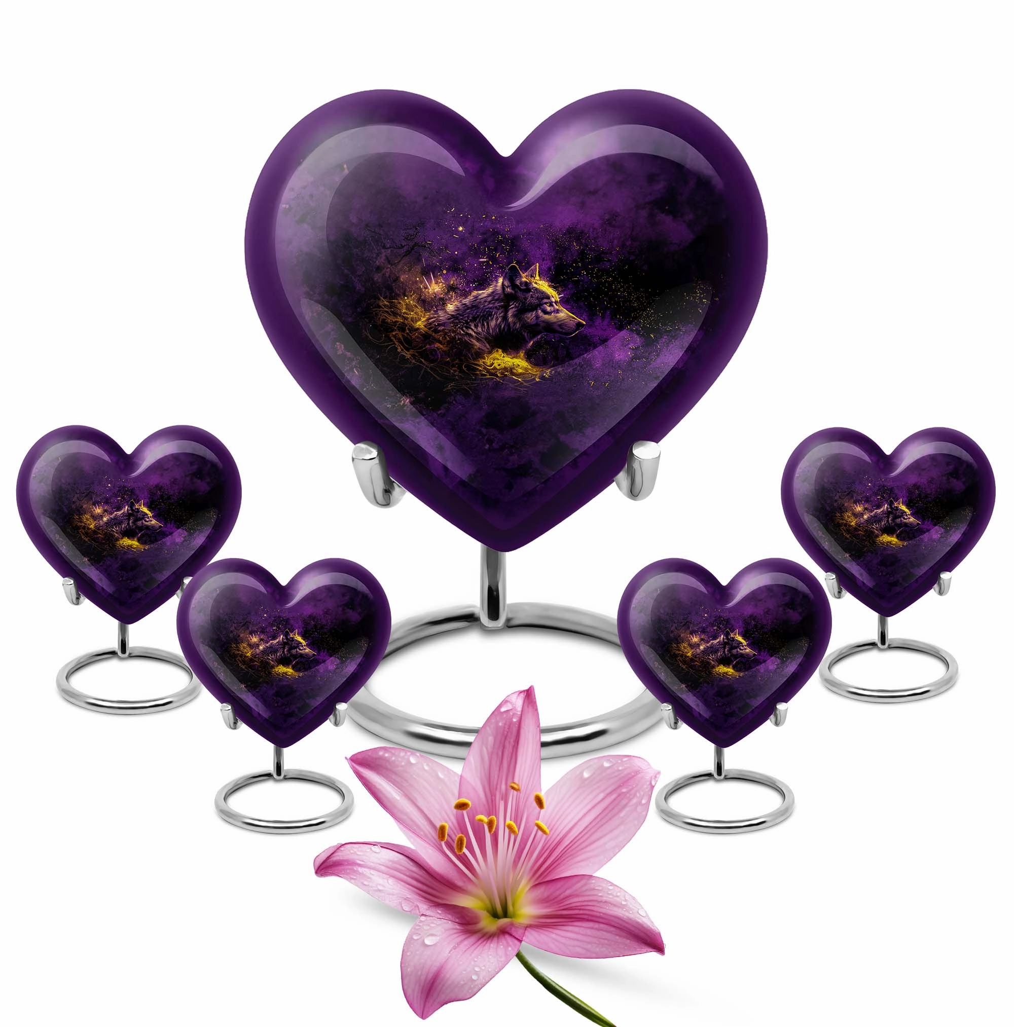 Eternal Embrace Wolf Heart Cremation Tribute Urn - Large Capacity