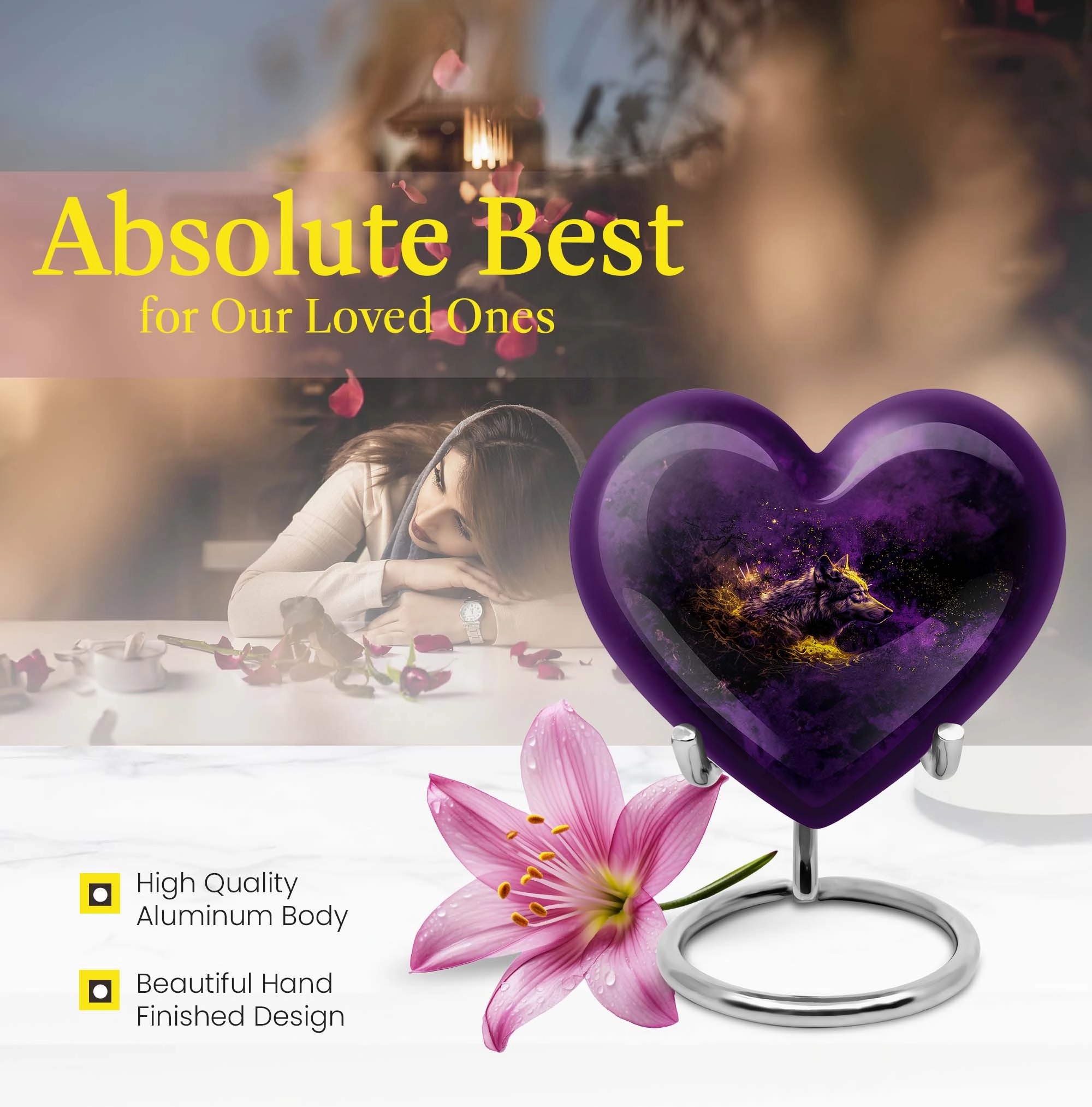 Eternal Embrace Wolf Heart Cremation Tribute Urn - Large Capacity