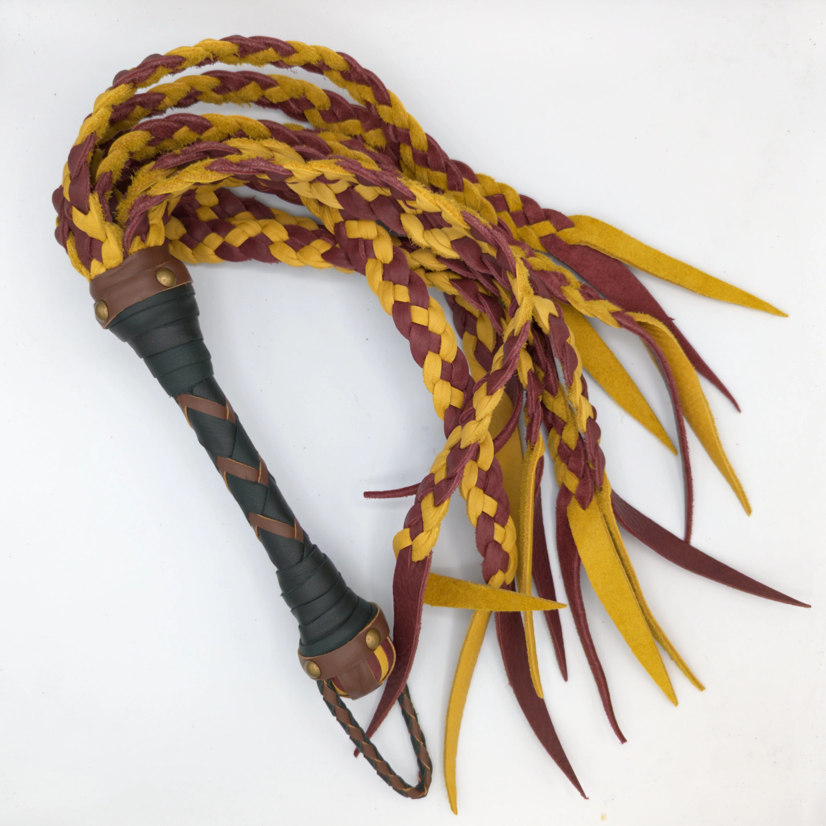 Flat Braided Cat-o-Nine Style Bullhide Leather Flogger - Custom Braided Flogger
