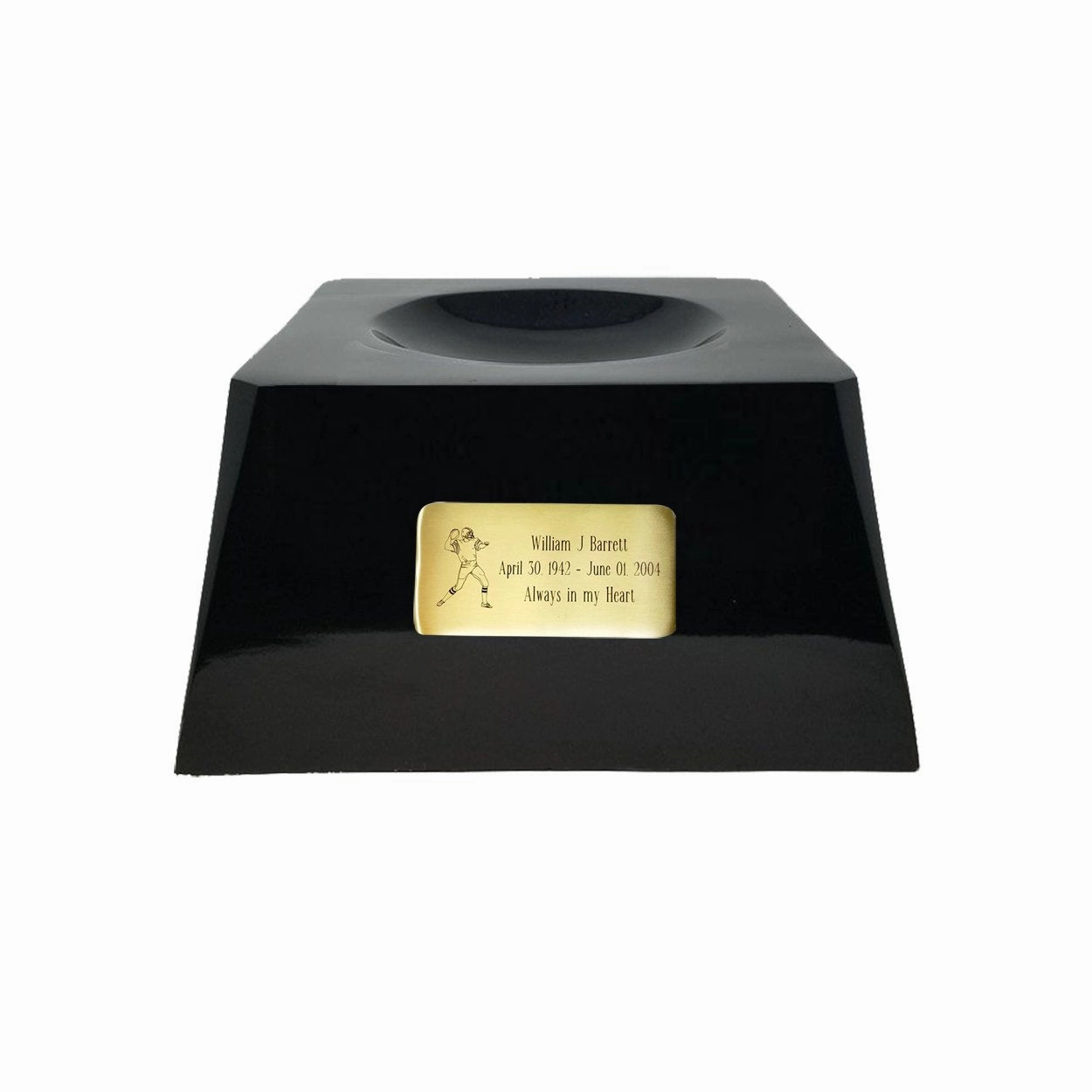 Football Cremation Urn with Optional LSU Tigers Ball Decor and Custom Metal Plaque
