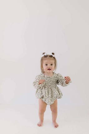 French Gray Floral | Ruffle Romper