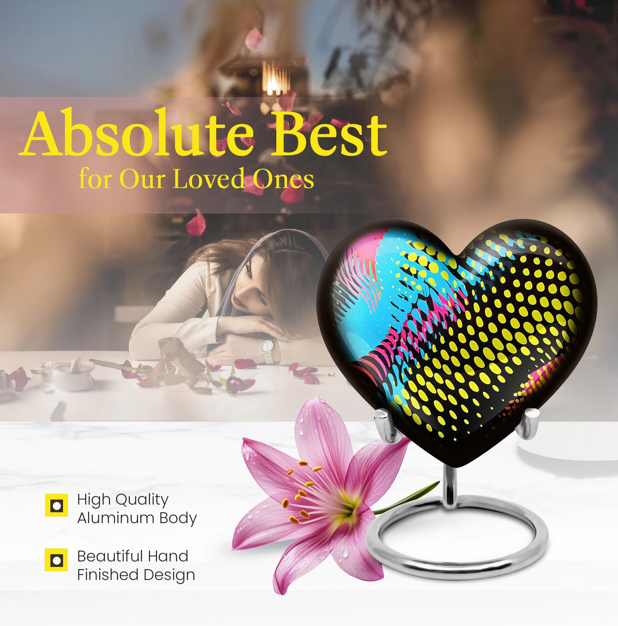 Harmony Heart: Personalized Cremation Pattern Urn Designed for Adult Ash Memorialization