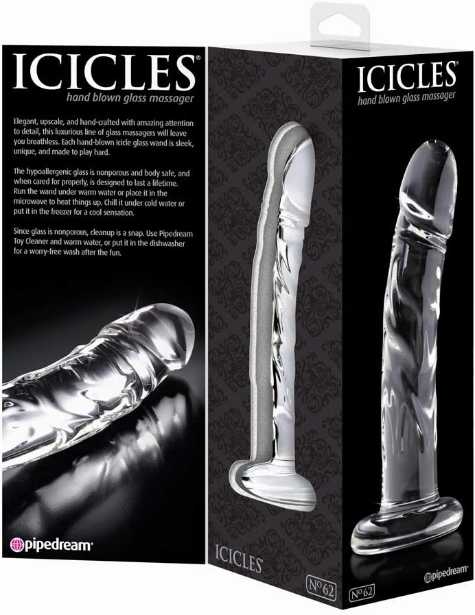 Icicles No 62 Dildo Glass Clear 6.5 Inch