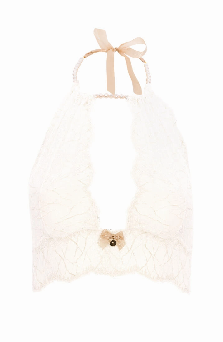Ivory bustier bralette with pearl choker - Sydney bralette