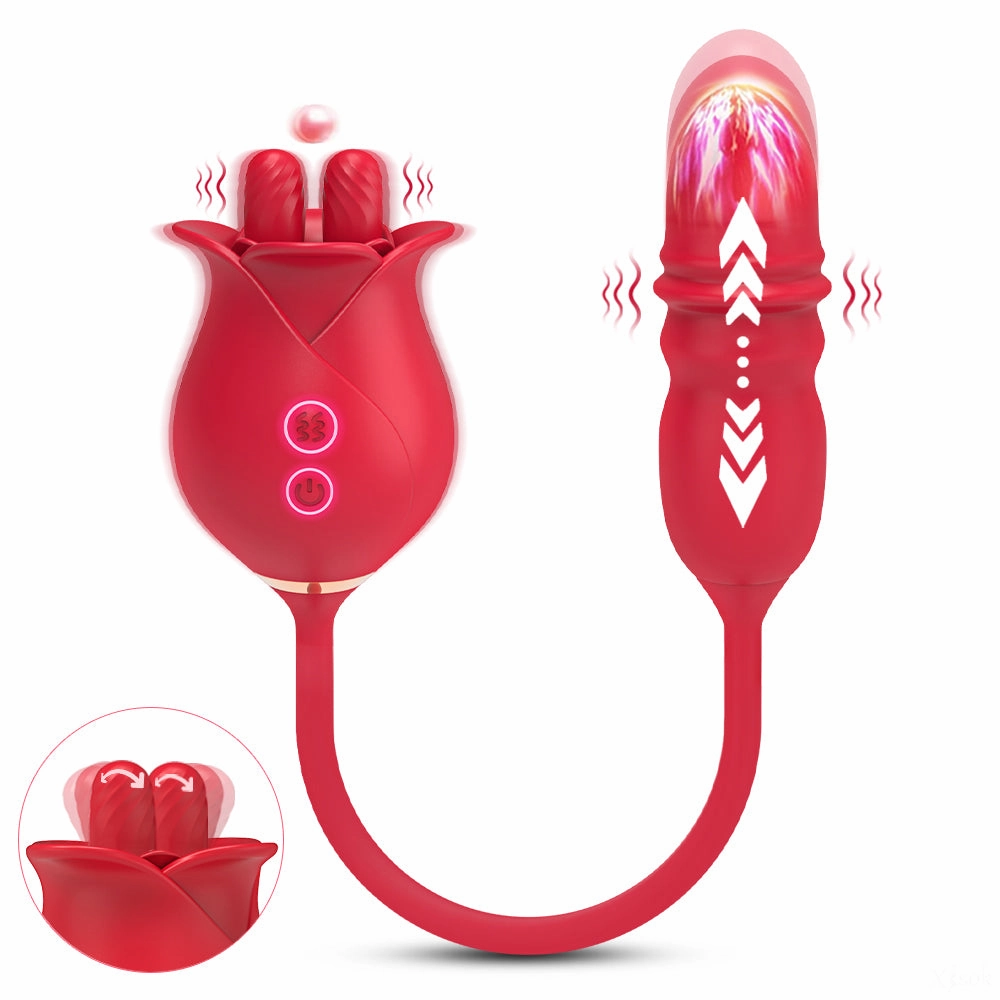 Joe—Rose Dual Tongue Dildo G Spot Vibrators with 10 Licking & 10 Thrusting