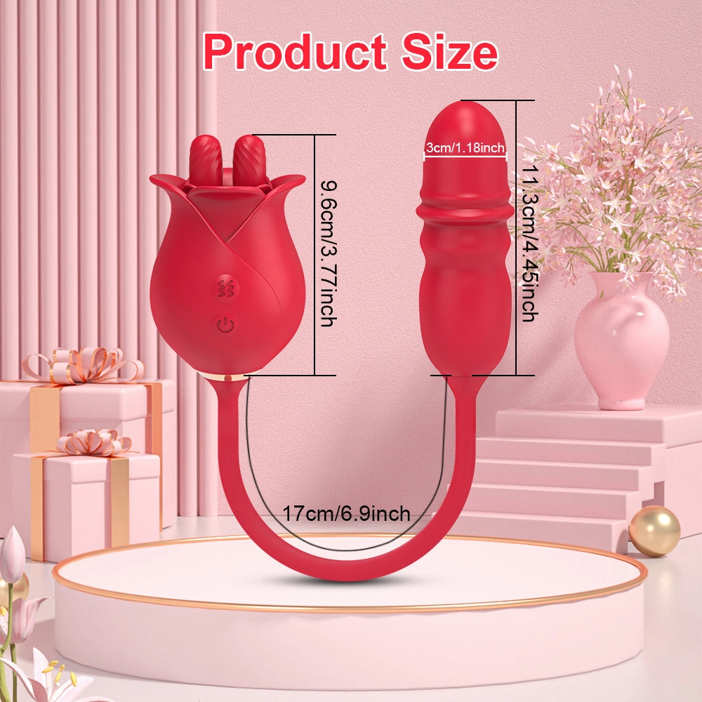 Joe—Rose Dual Tongue Dildo G Spot Vibrators with 10 Licking & 10 Thrusting