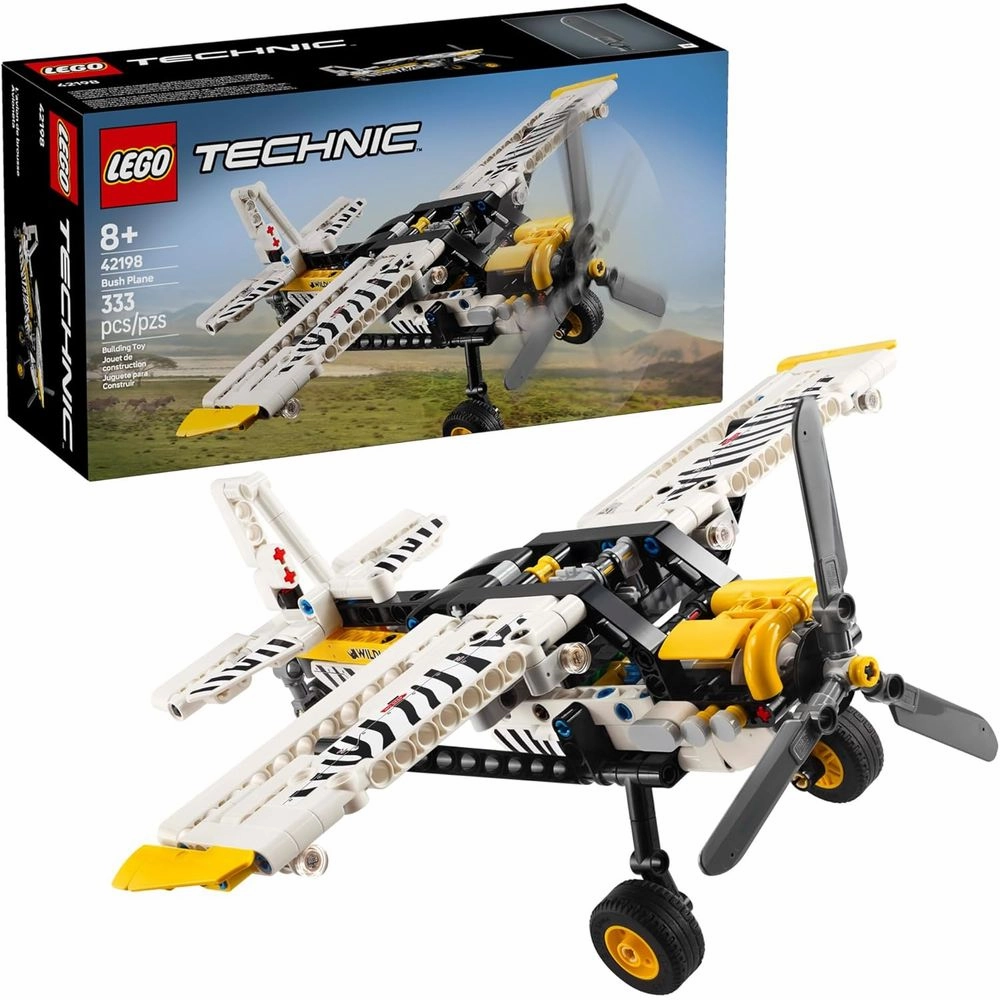 LEGO 6526803 Technic Bush Plane Building Toy with Spinning Propeller, 4-Cylinder Piston Engine 42198