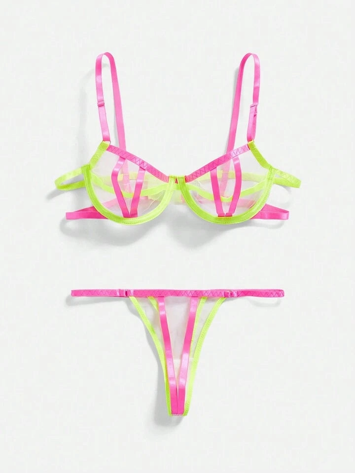 Naughty Neon Glow Lingerie Bra & Panty Set