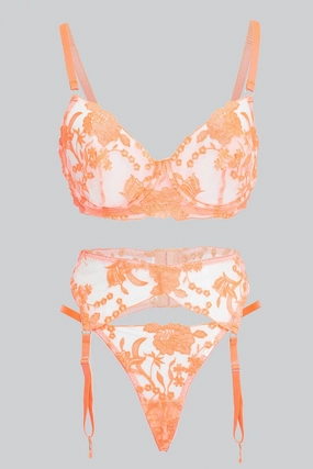 Orange Embroidery Lingerie Set