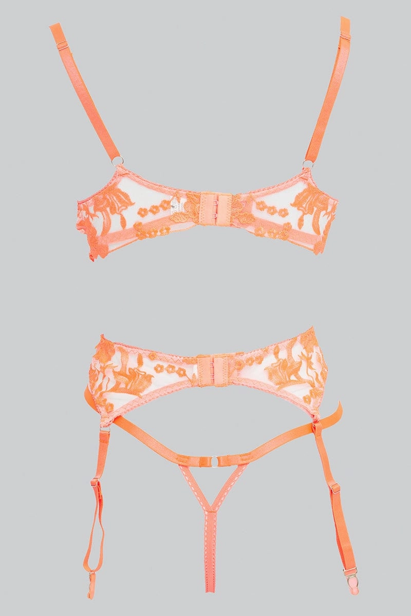 Orange Embroidery Lingerie Set