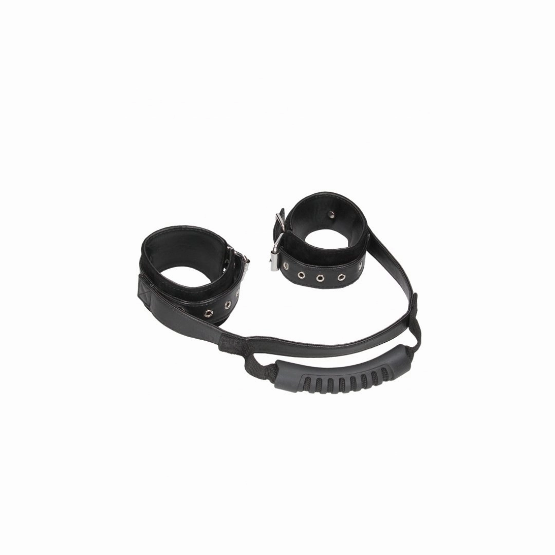 Ouch! Bonded Leather Hand Cuffs With Handle