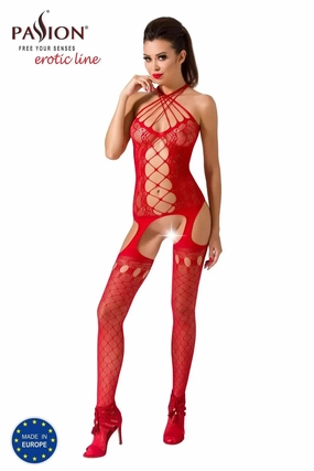 Passion BS056 Bodystocking RED Mesh bodysuit with open crotch