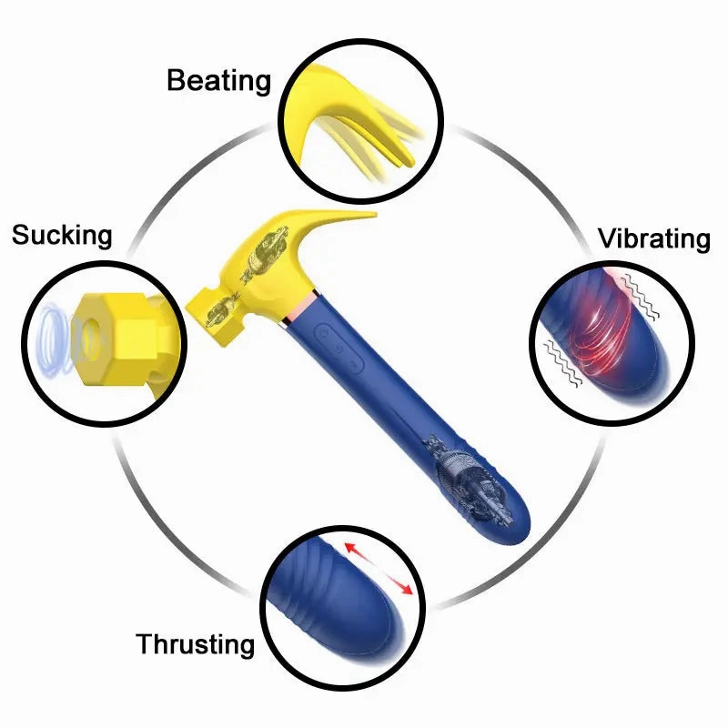 Quusvik 4-in-1 G-Spot Vibrator Hammer Dildo for Women, Suction & Masturbation Toy