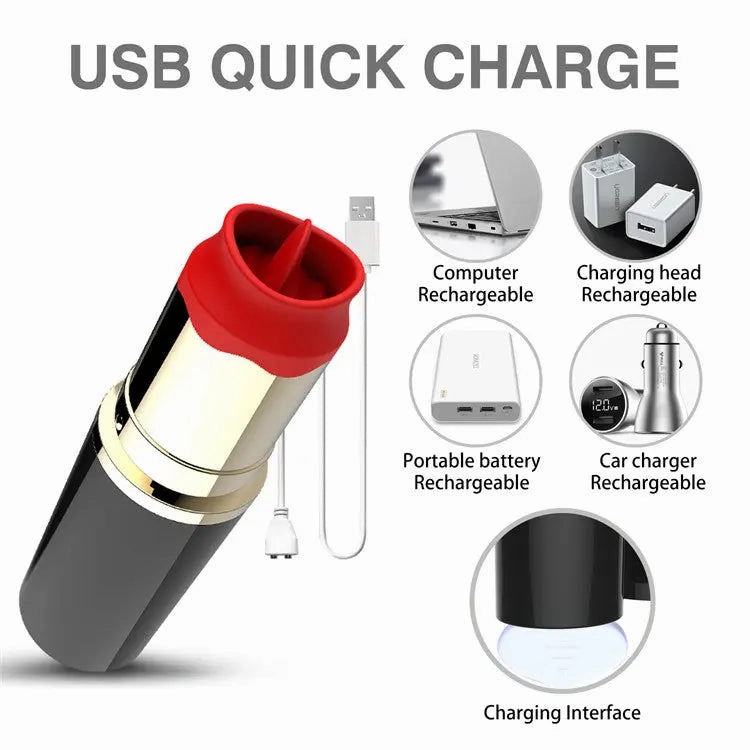 Quusvik-Women's lipstick massager vibrator tongue lipstick toy USB charging 8 mode mini