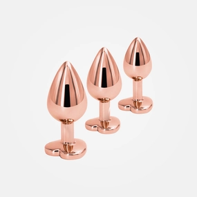 Rear Assets - Anal Training Kit Rose Gold Metallic Plugs with Pink Hearts Set of 3