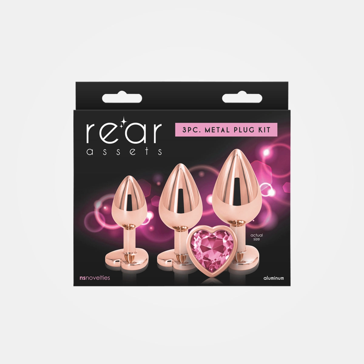 Rear Assets - Anal Training Kit Rose Gold Metallic Plugs with Pink Hearts Set of 3