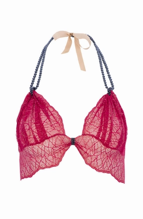 Red bralette with black pearl strand - Sydney Dark Bra